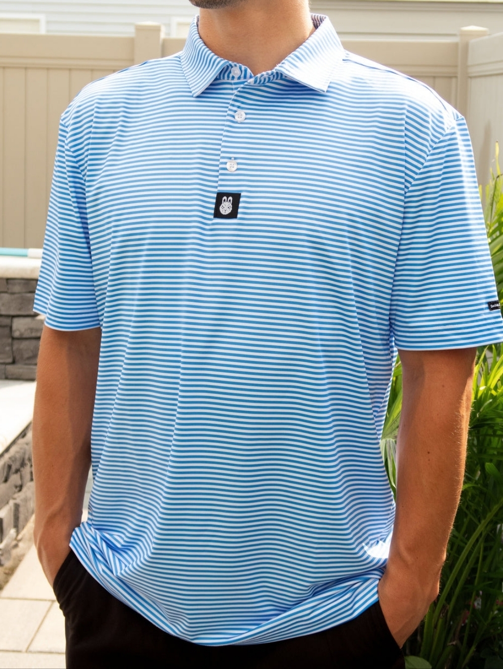 DoubleBogey Down Apparel Men's Light Blue Striped Polo.Size Medium. New With Tag
